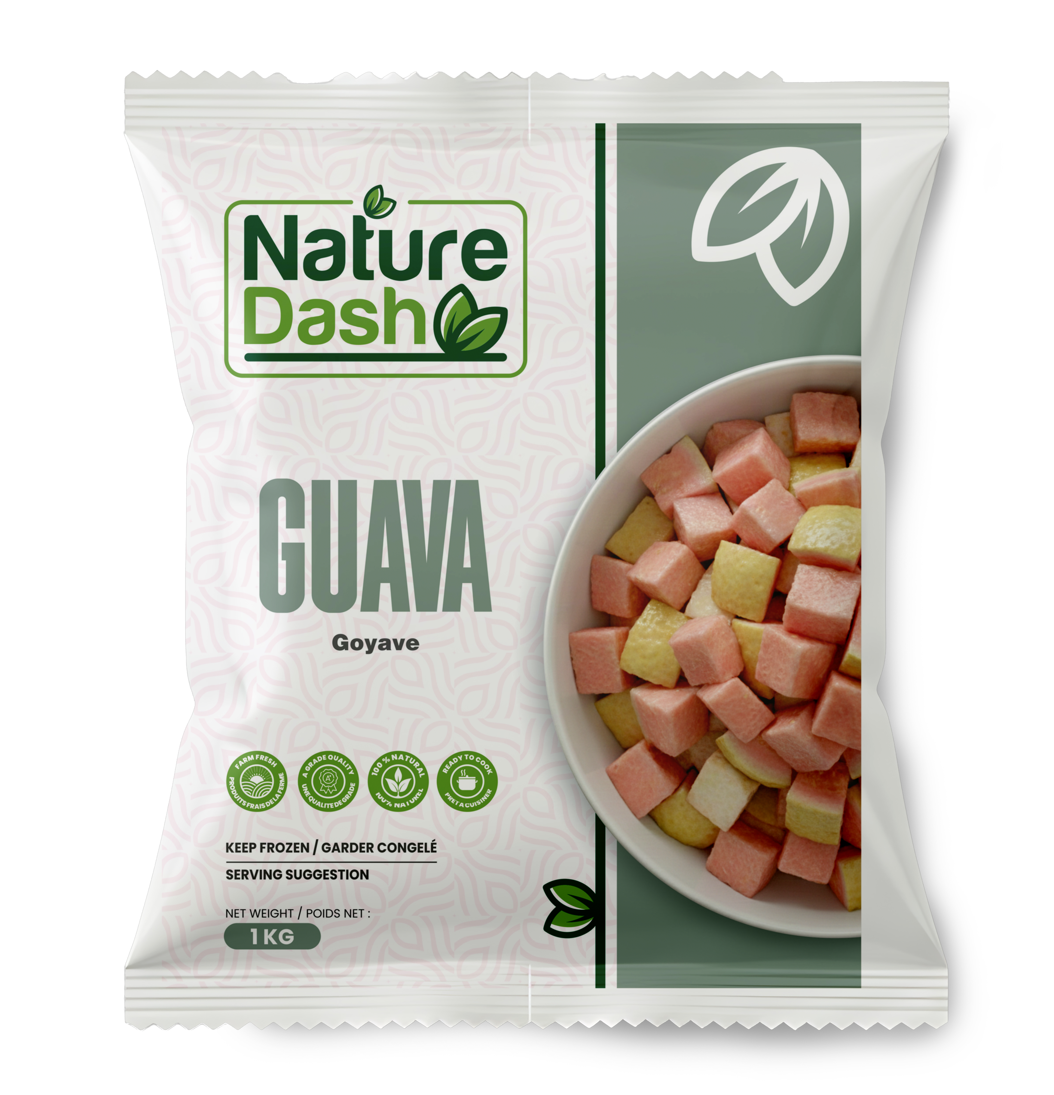 Nature Dash Frozen Guava Cubes 1KG | Ready-to-Cook Premium Frozen Fruit