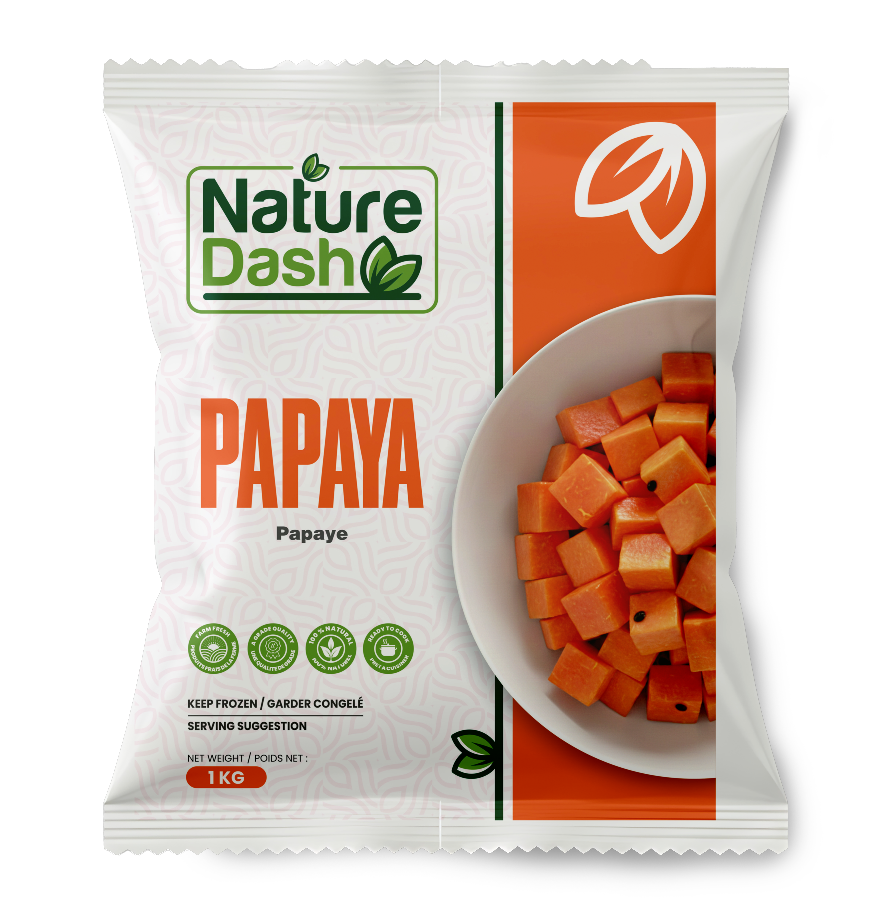 Nature Dash Frozen Papaya Cubes 1KG | Premium Ready-to-Use Frozen Papaya