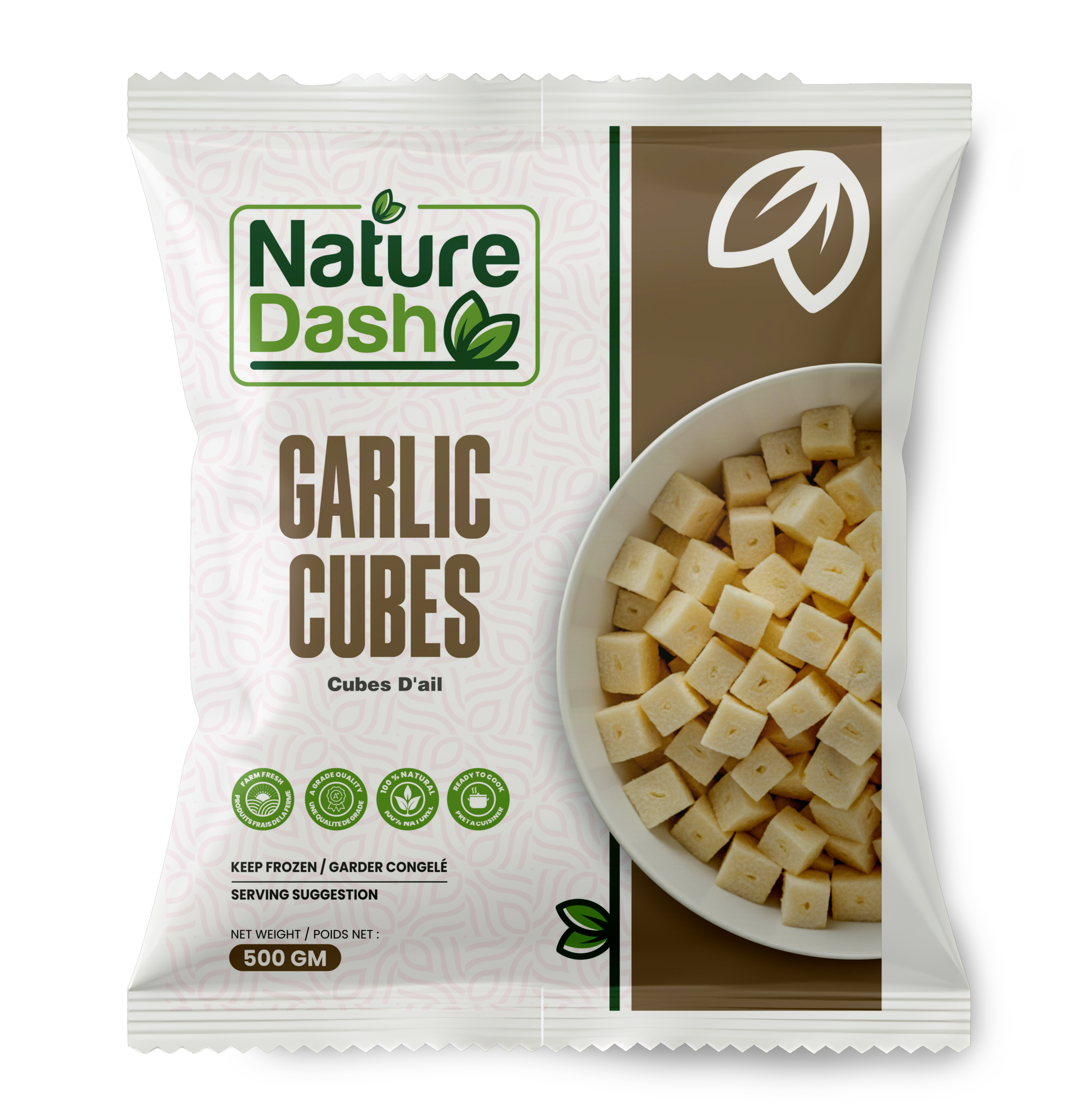 Nature Dash Frozen Garlic Cubes 500GM | Premium Ready-to-Cook Garlic
