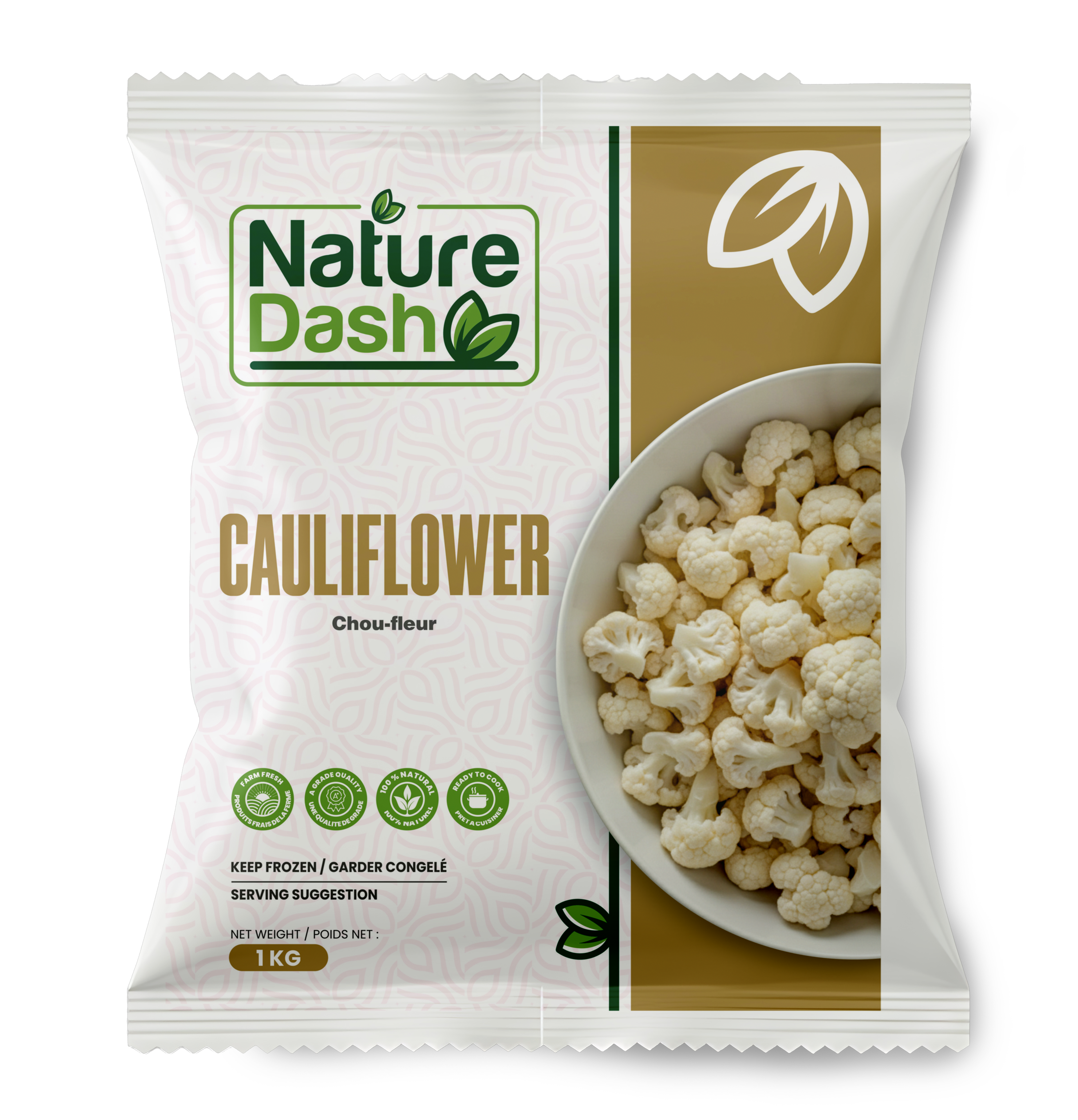 Nature Dash Frozen Cauliflower Florets 1KG | Premium Ready-to-Cook Cauliflower