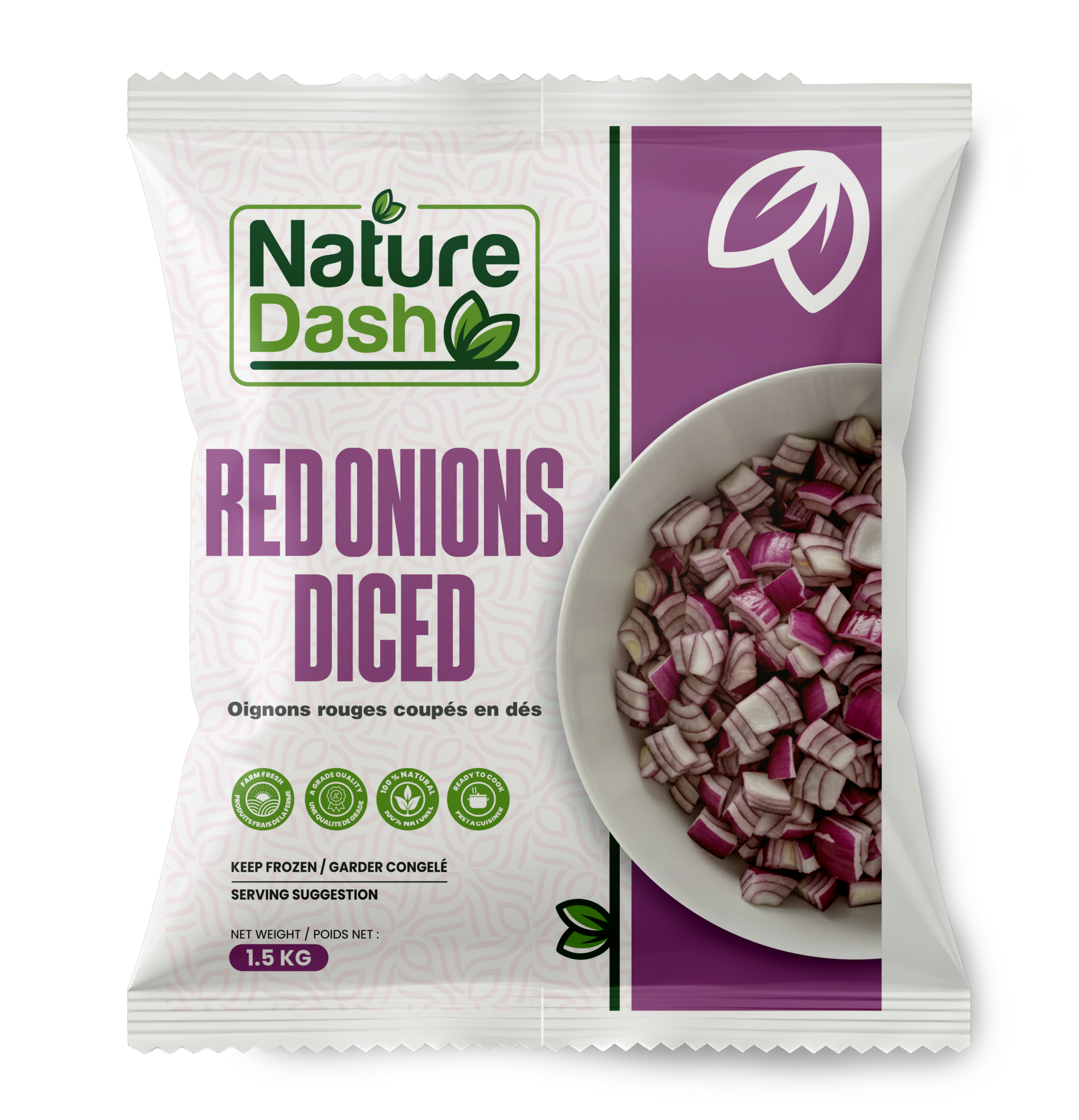 Nature Dash Frozen Diced Red Onions 1.5KG | Ready-to-Cook Premium Red Onion Cubes