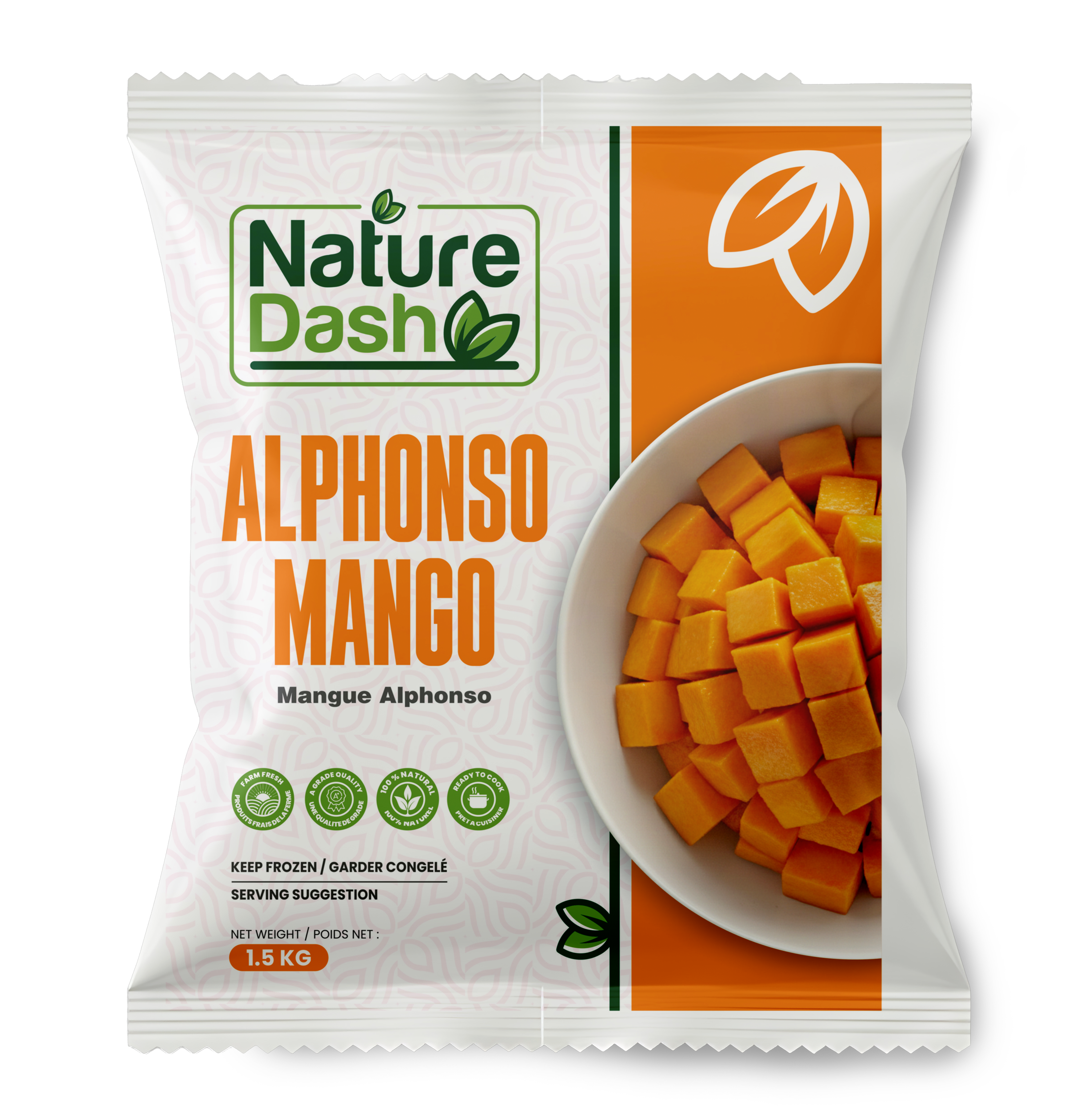 Nature Dash Frozen Alphonso Mango Cubes 1.5KG | Premium Ready-to-Use Mango