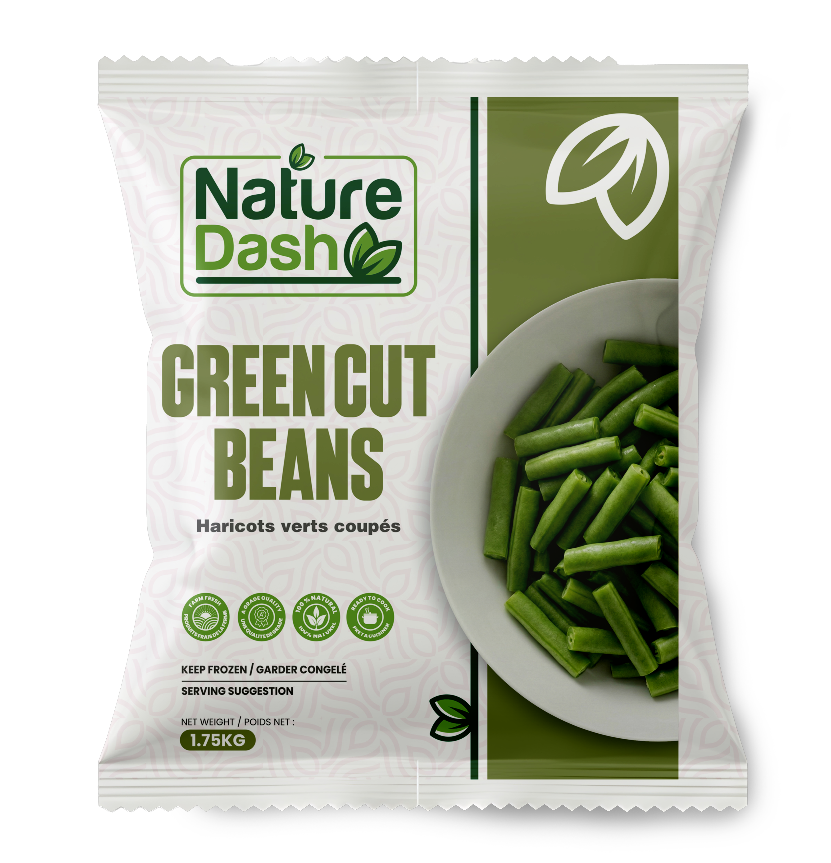 Nature Dash Frozen Green Cut Beans 1.75KG | Premium Ready-to-Cook Green Beans