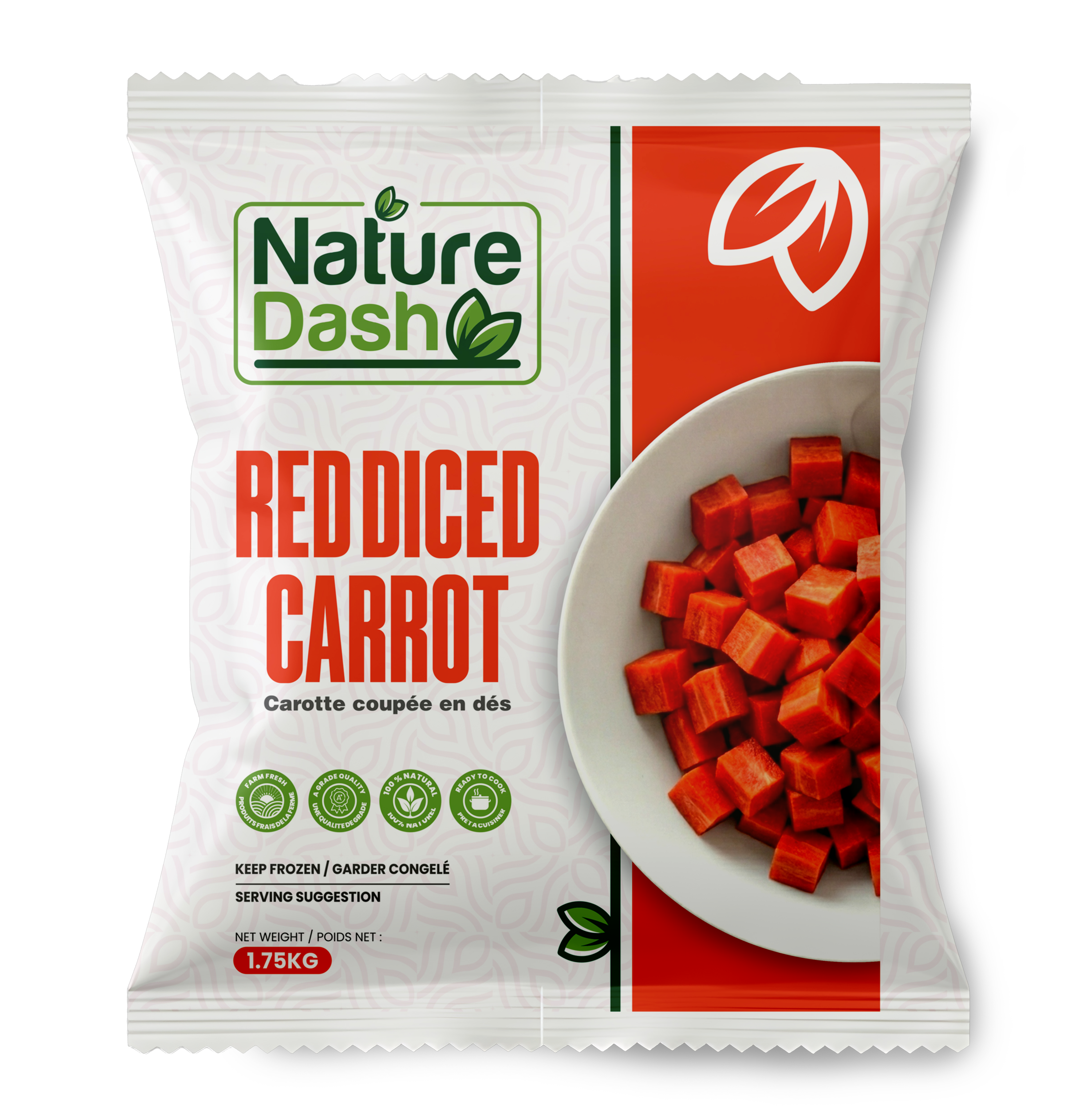 Nature Dash Frozen Red Diced Carrot 1.75KG | Premium Ready-to-Cook Carrot Cubes