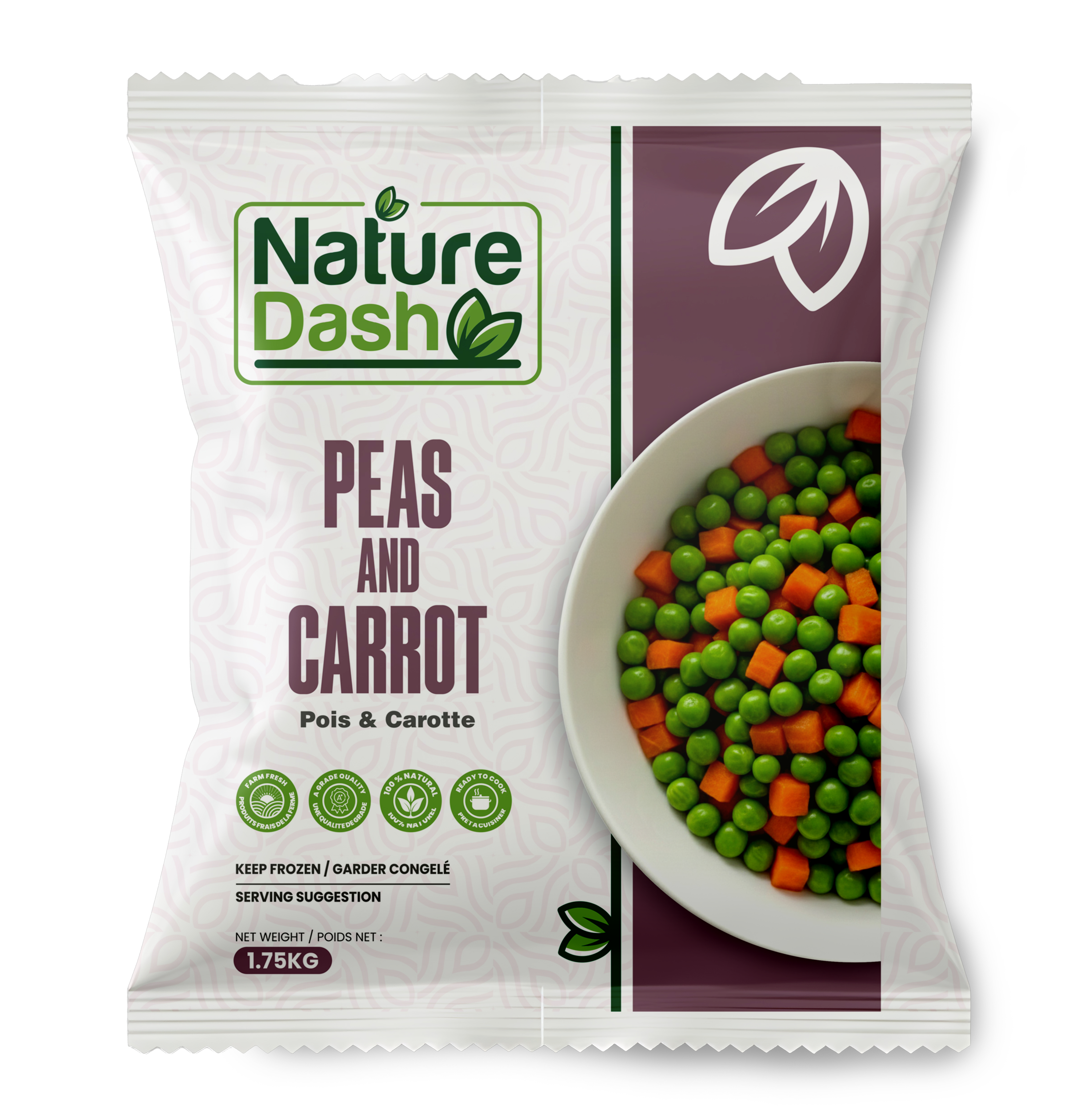 Nature Dash Frozen Peas and Carrot Mix 1.75KG | Premium Ready-to-Cook Mixed Vegetables