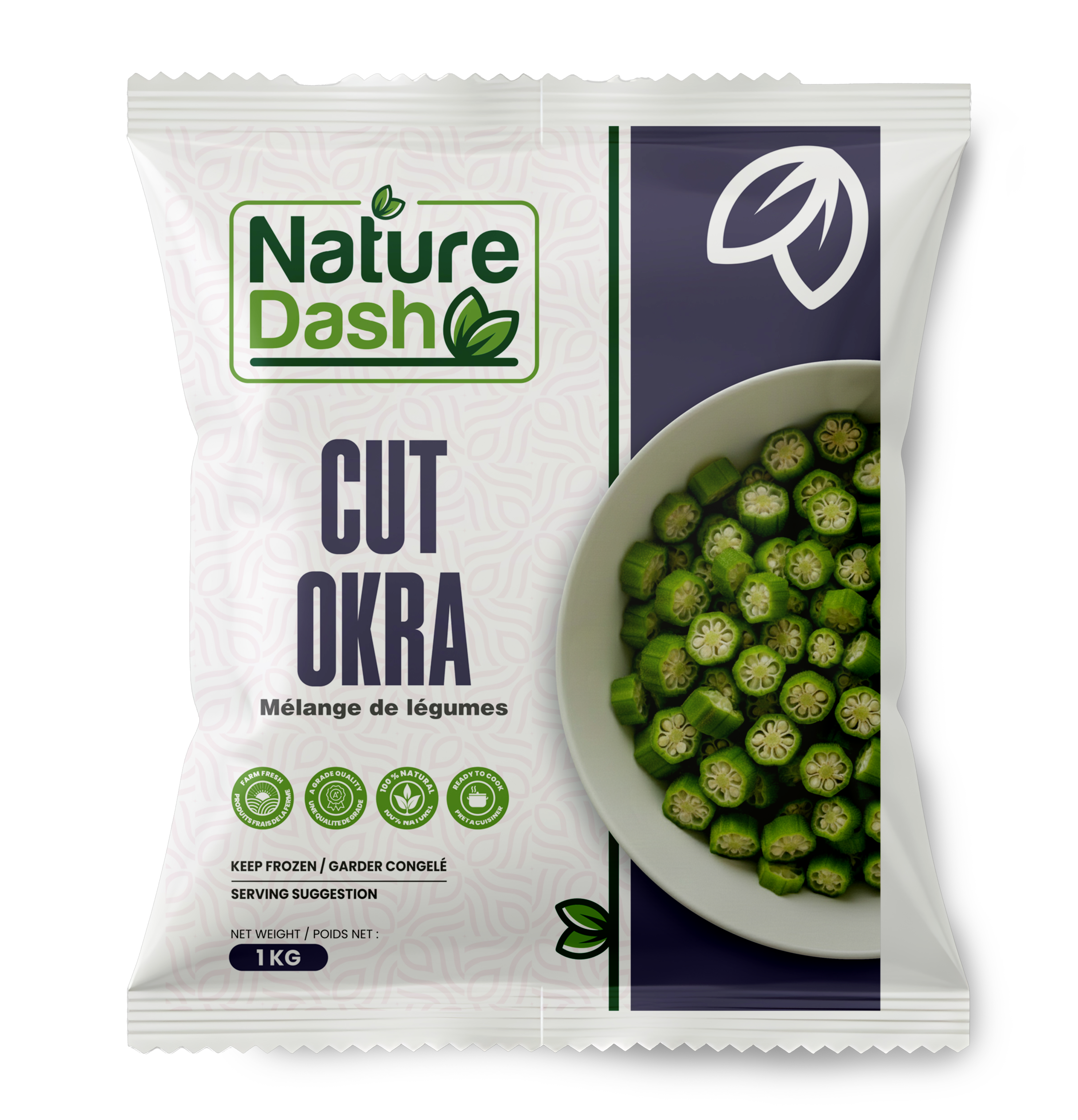 Nature Dash Frozen Cut Okra 1KG | Premium Ready-to-Cook Okra (Bhindi)