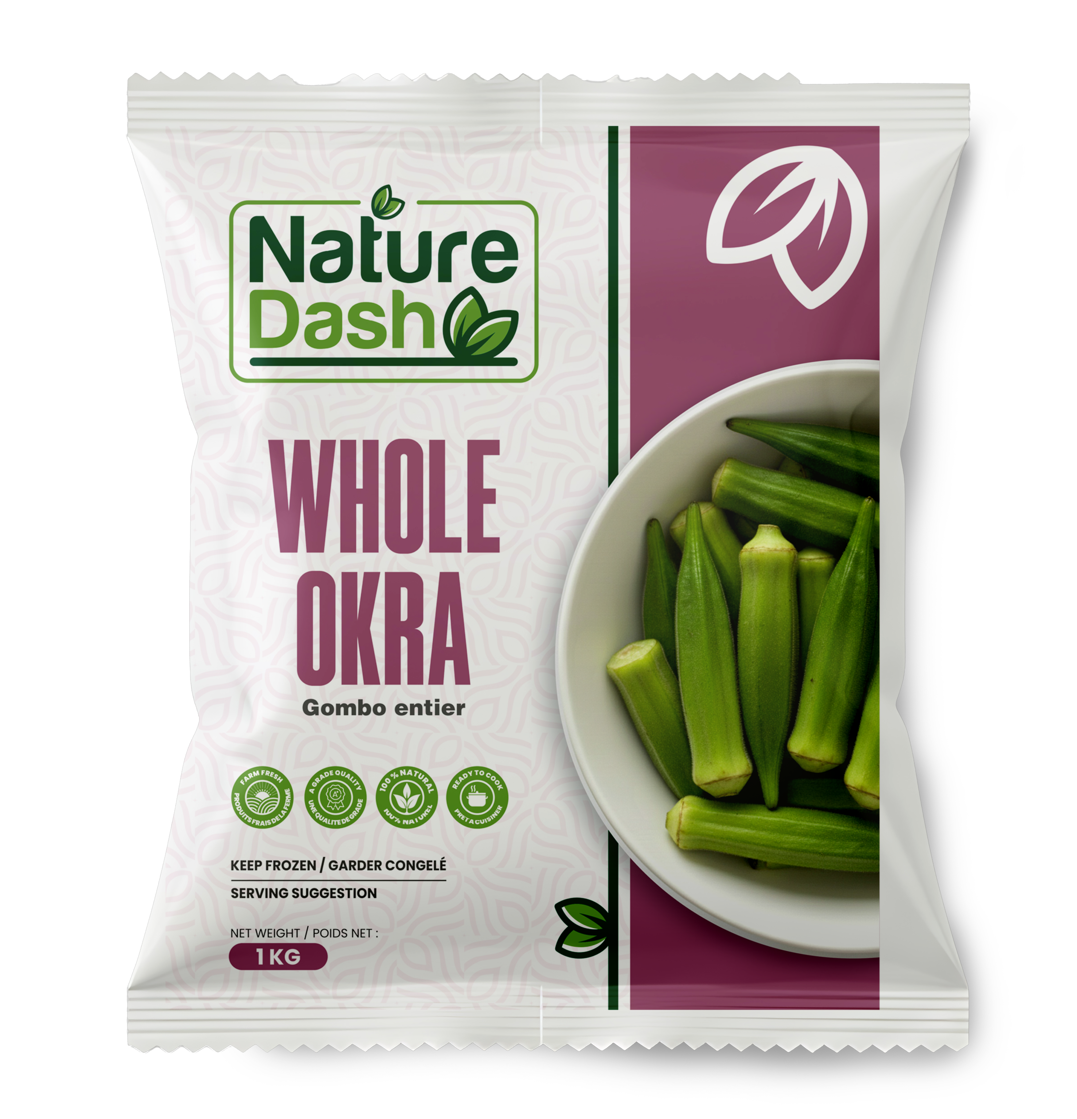 Nature Dash Frozen Whole Okra 1KG | Premium Ready-to-Cook Bhindi