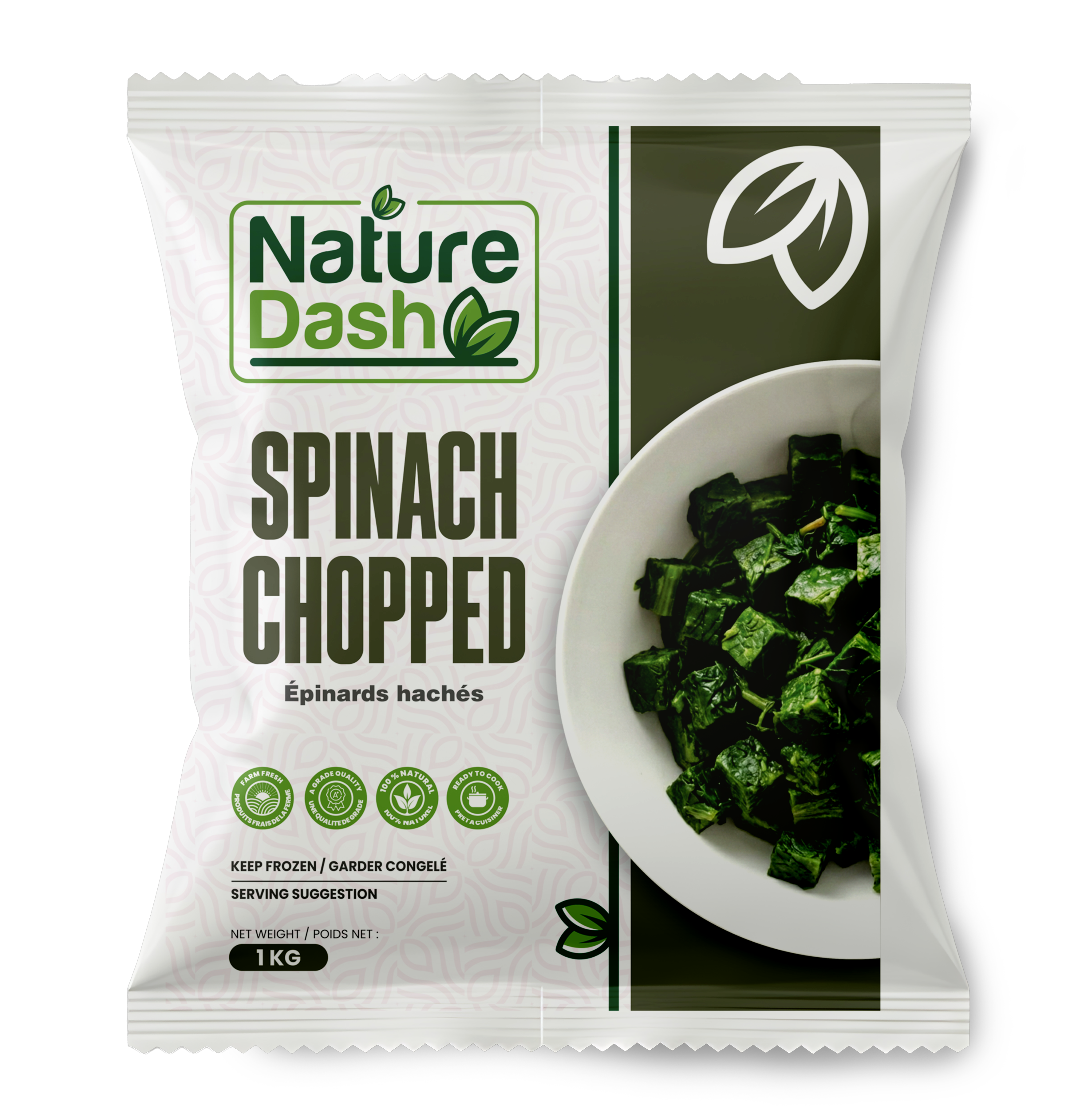 Nature Dash Frozen Chopped Spinach 1KG | Premium Ready-to-Cook Spinach