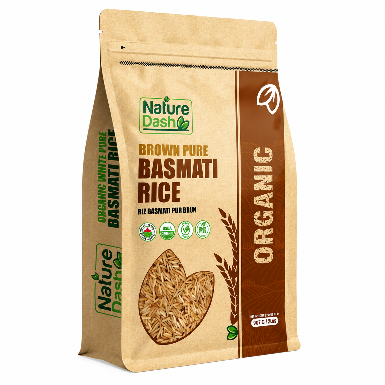 Nature Dash Organic Brown Pure Basmati Rice – Premium Whole Grain Rice 907g