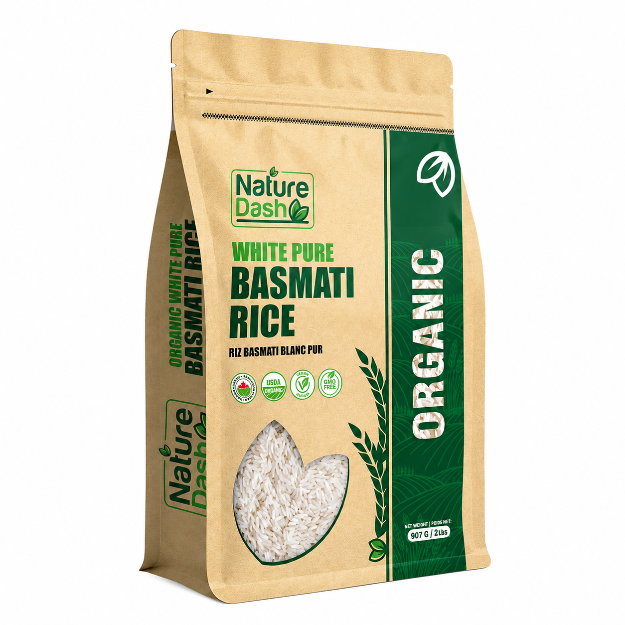 Nature Dash Organic White Pure Basmati Rice – Premium Long Grain Rice 907g