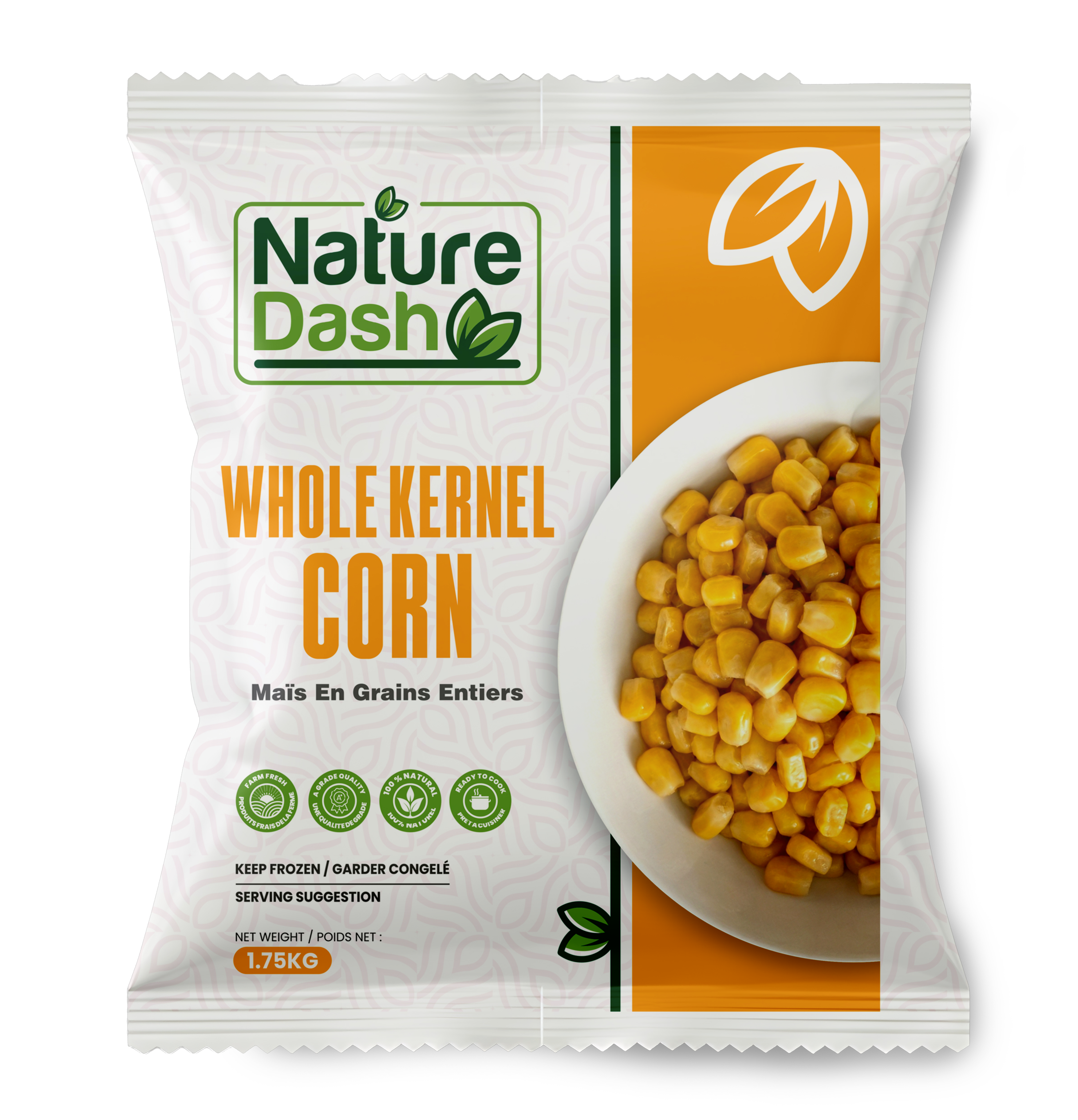 Nature Dash Frozen Whole Kernel Corn 1.75KG | Sweet & Ready-to-Cook Corn Kernels