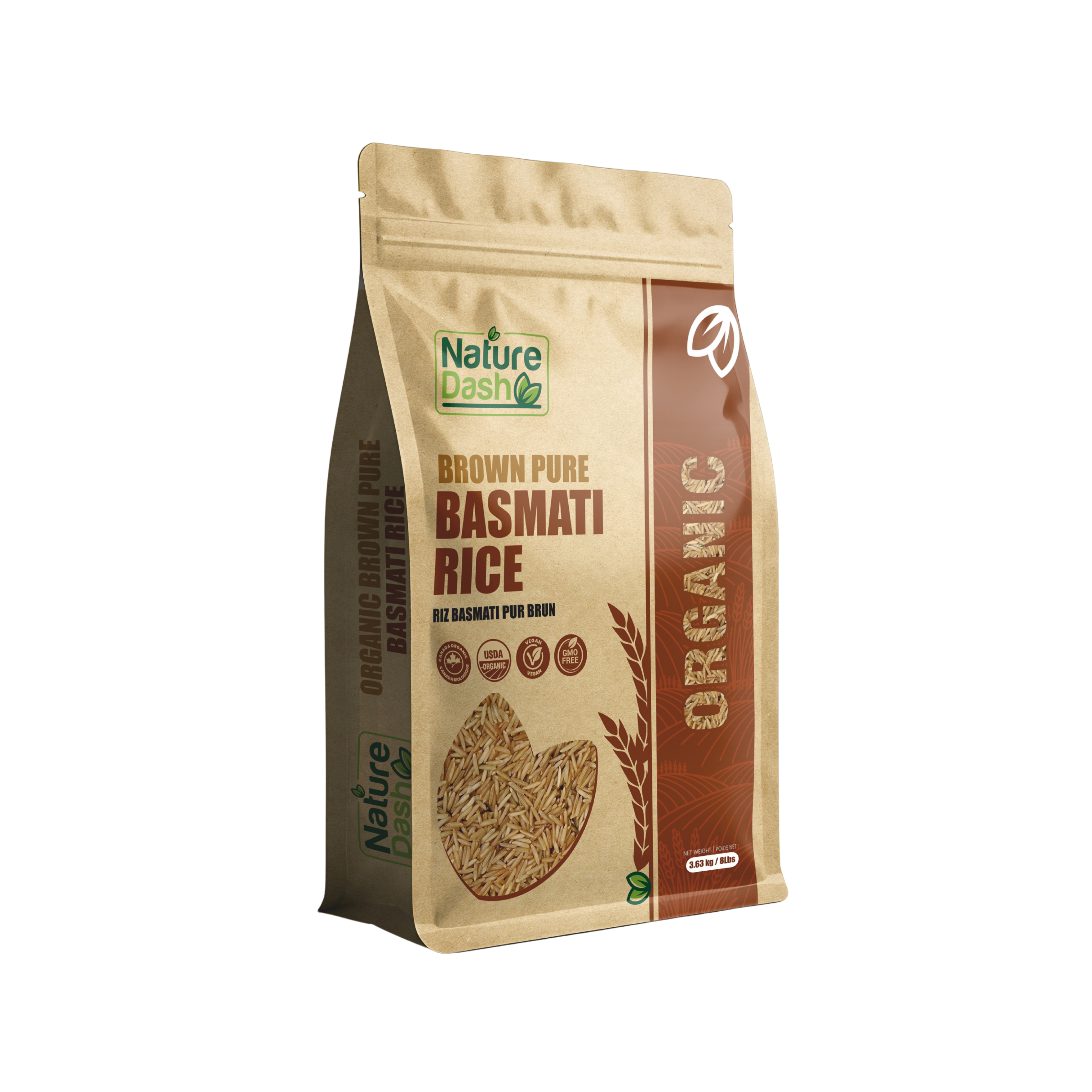 Nature Dash Organic Brown Basmati Rice 3.63KG (8LB) | Long Grain Whole Grain Rice