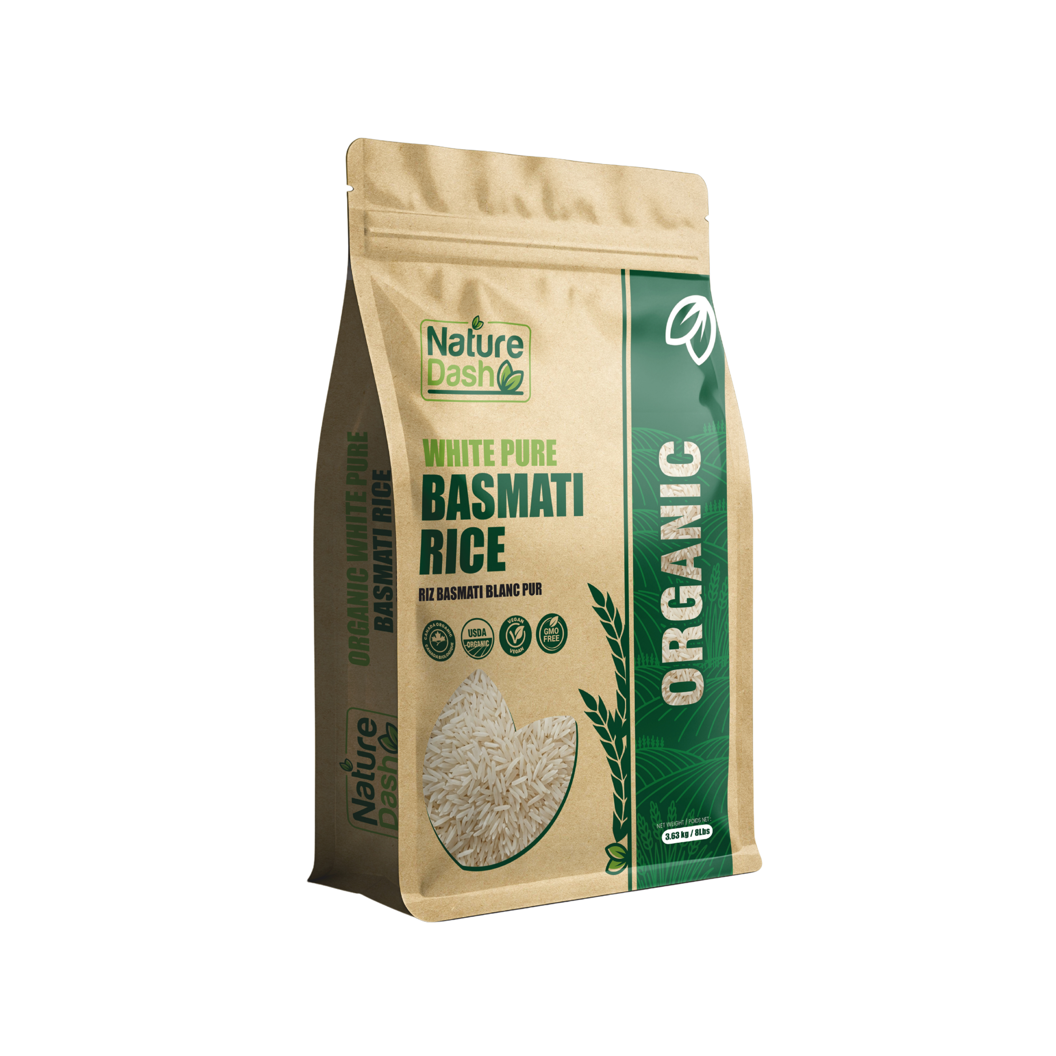 Nature Dash Organic White Basmati Rice 3.63KG (8LB) | Premium Long Grain Aromatic Rice